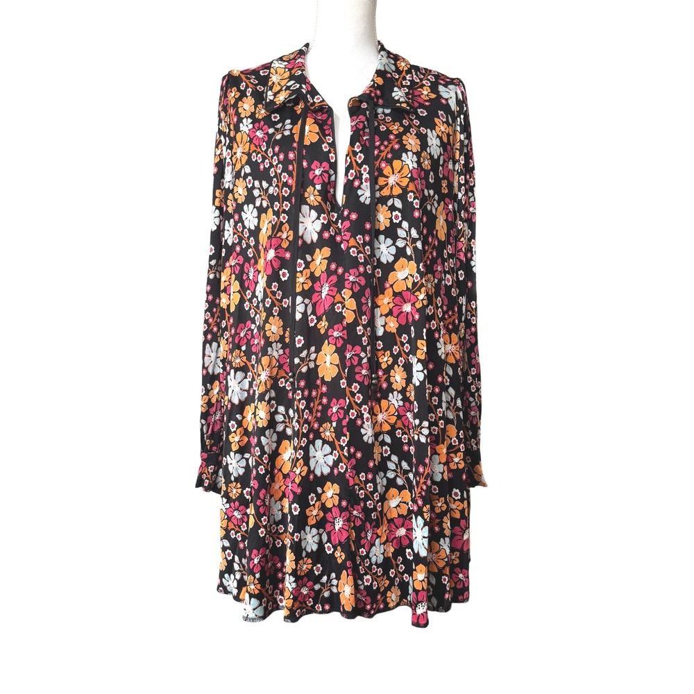 Free People Daisy Jane Mini Dress Floral Long Sleeve Dark Combo Large Boho NWT - Picture 2 of 12